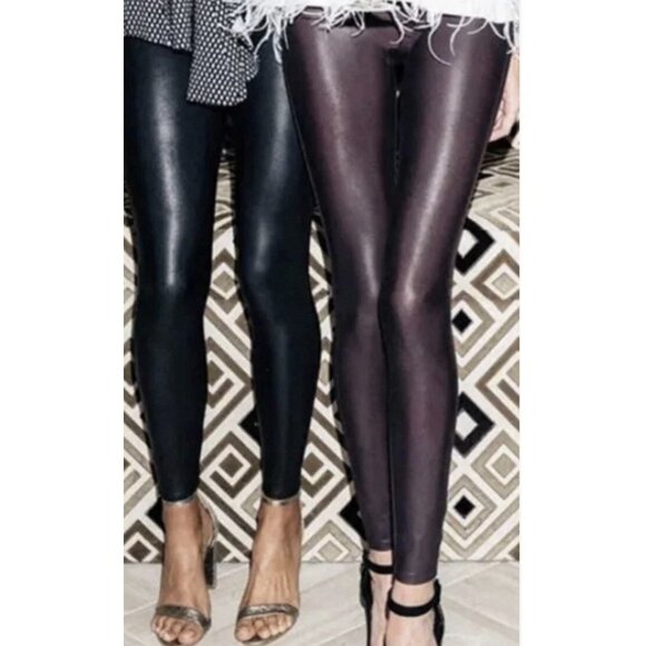 SPANX Faux Leather Leggings Small BURGUNDY shiny Holiday Dressy City Chic EUC - Picture 3 of 12
